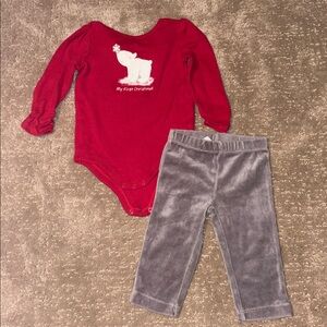 Gymboree (6-12 Months) My First Christmas Red Onesie & Gray Velour Pants